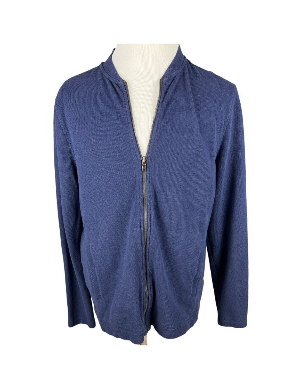 John Varvatos 100% Cotton Zip Up Navy Blue Cardigan Size L